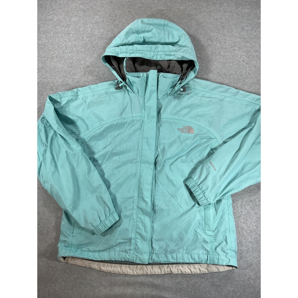 The North Face HyVent Hooded Rain Jacket Teal Blue Womens Small T209+T609 2921